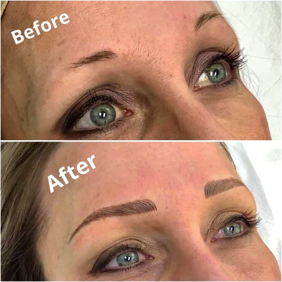 Close-up of eyebrows after microblading at the clinic